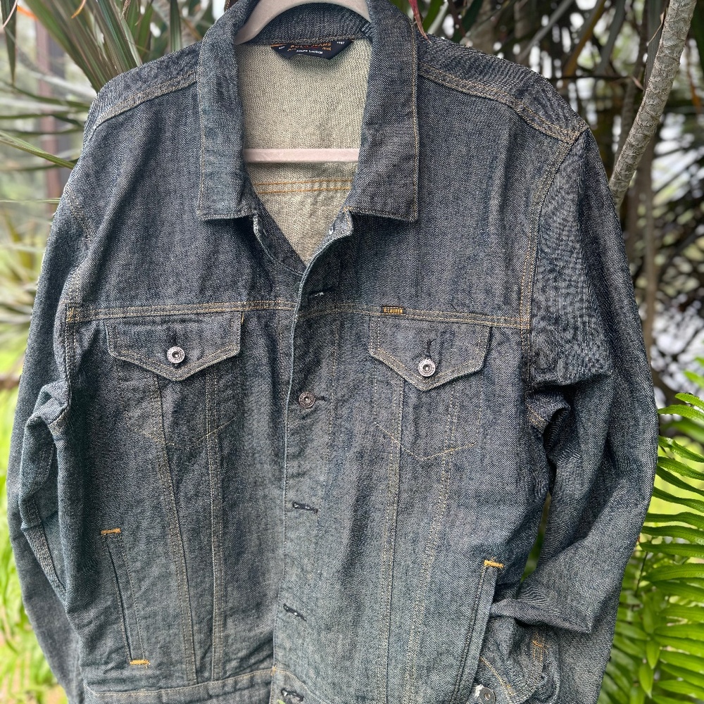 Ralph Lauren Polo Jeans Company Dark Blue Denim Trucker Jacket  Copper Rivets L